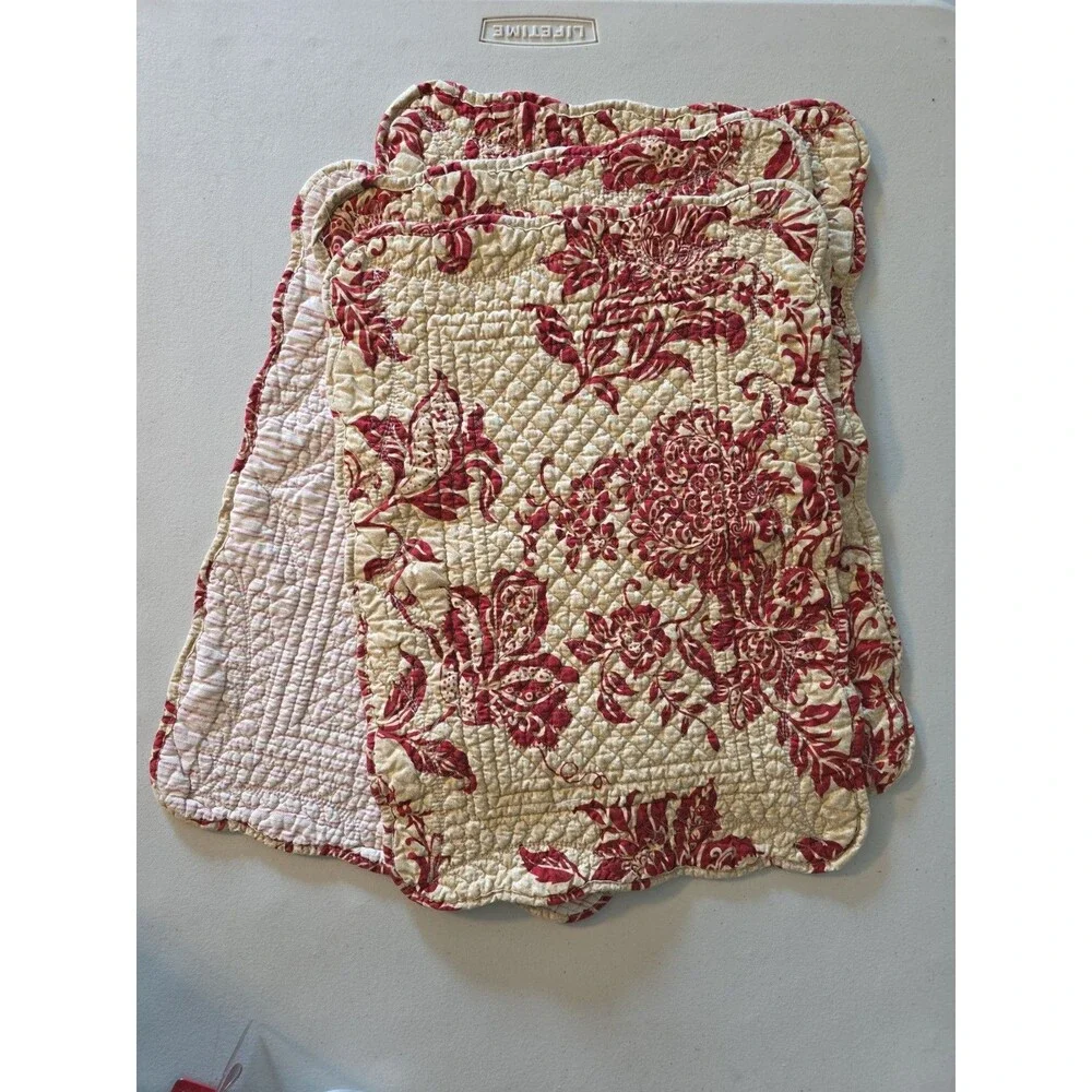 Set Of 4 Home Made Placemats Reversible French Country Floral Botanical Toilel
